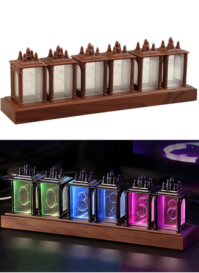Generic - Nixie Tube Clock Walnut Digital Clock, Easy Alarm Settings & 12/24h Alarm Display, Adjustable Brightness and Color Night Light RGB Lighting Desk Clock Assembly Required, Retro Gift to Decorate - Image 1