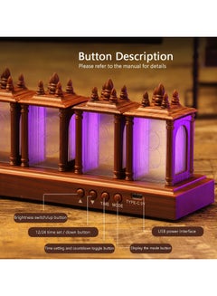 Generic Nixie Tube Clock Walnut Digital Clock, Easy Alarm Settings & 12/24h Alarm Display, Adjustable Brightness and Color Night Light RGB Lighting Desk Clock Assembly Required, Retro Gift to Decorate  - Image 4