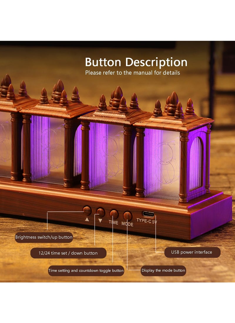 Generic - Nixie Tube Clock Walnut Digital Clock, Easy Alarm Settings & 12/24h Alarm Display, Adjustable Brightness and Color Night Light RGB Lighting Desk Clock Assembly Required, Retro Gift to Decorate - Image 1