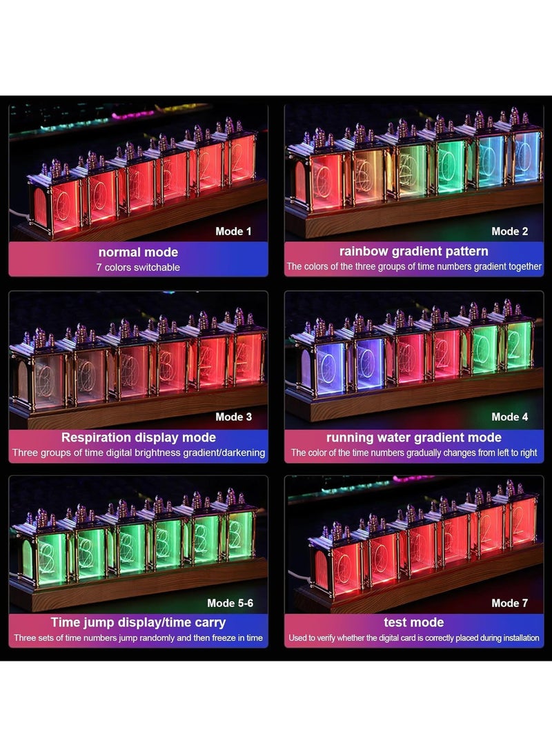 Generic - Nixie Tube Clock Walnut Digital Clock, Easy Alarm Settings & 12/24h Alarm Display, Adjustable Brightness and Color Night Light RGB Lighting Desk Clock Assembly Required, Retro Gift to Decorate - Image 1