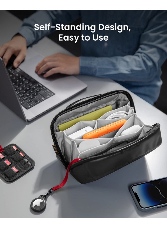 Tomtoc tomtoc Electronic Organizer Accessory Tech Pouch for MacBook Charger, Cables, Power Bank, Hard Drive, Cords, Water-resistant Storage Bag with Removable Card Slots for USB Adapter, Memory Card, Black  - Image 5