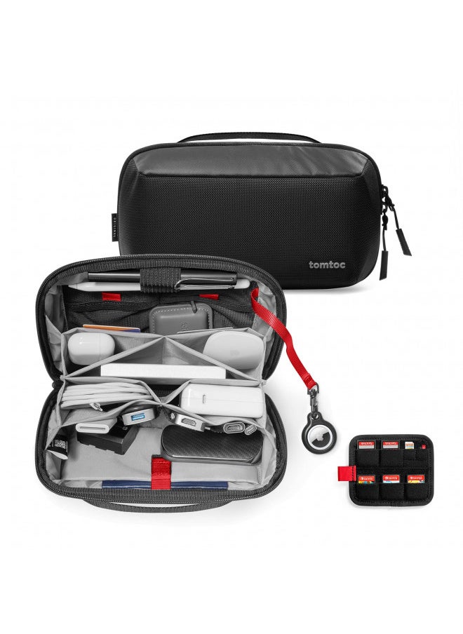 Tomtoc tomtoc Electronic Organizer Accessory Tech Pouch for MacBook Charger, Cables, Power Bank, Hard Drive, Cords, Water-resistant Storage Bag with Removable Card Slots for USB Adapter, Memory Card, Black  - Image 2