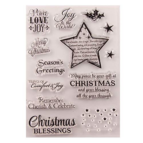 LZBRDY Merry Christmas Stars Blessing Words Clear Rubber Stamps for Card Making and Scrapbooking Christmas Silicone Stamps (T1600) - Image 1