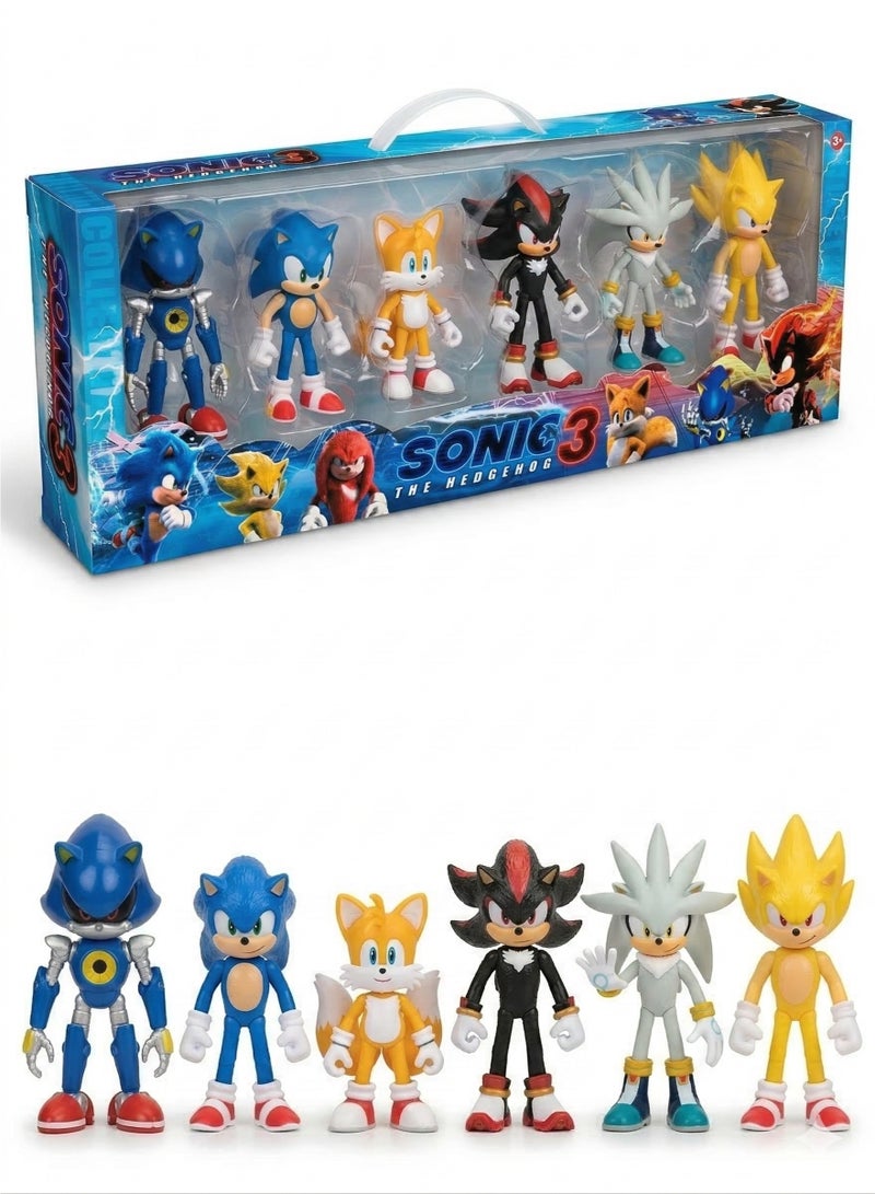 سونيك مجموعة شخصيات سونيك القنفذ 3 - مجموعة ألعاب مكونة من 6 قطع تضم سونيك، شادو، تيلز، سيلفر، ميتال سونيك، وسوبر سونيك | مجسمات شخصيات أفلام قابلة للتجميع | زينة للكيك وهدية مثالية لأعياد الميلاد، رمضان، والعيد للأطفال من عمر 3 سنوات فما فوق - Image 1