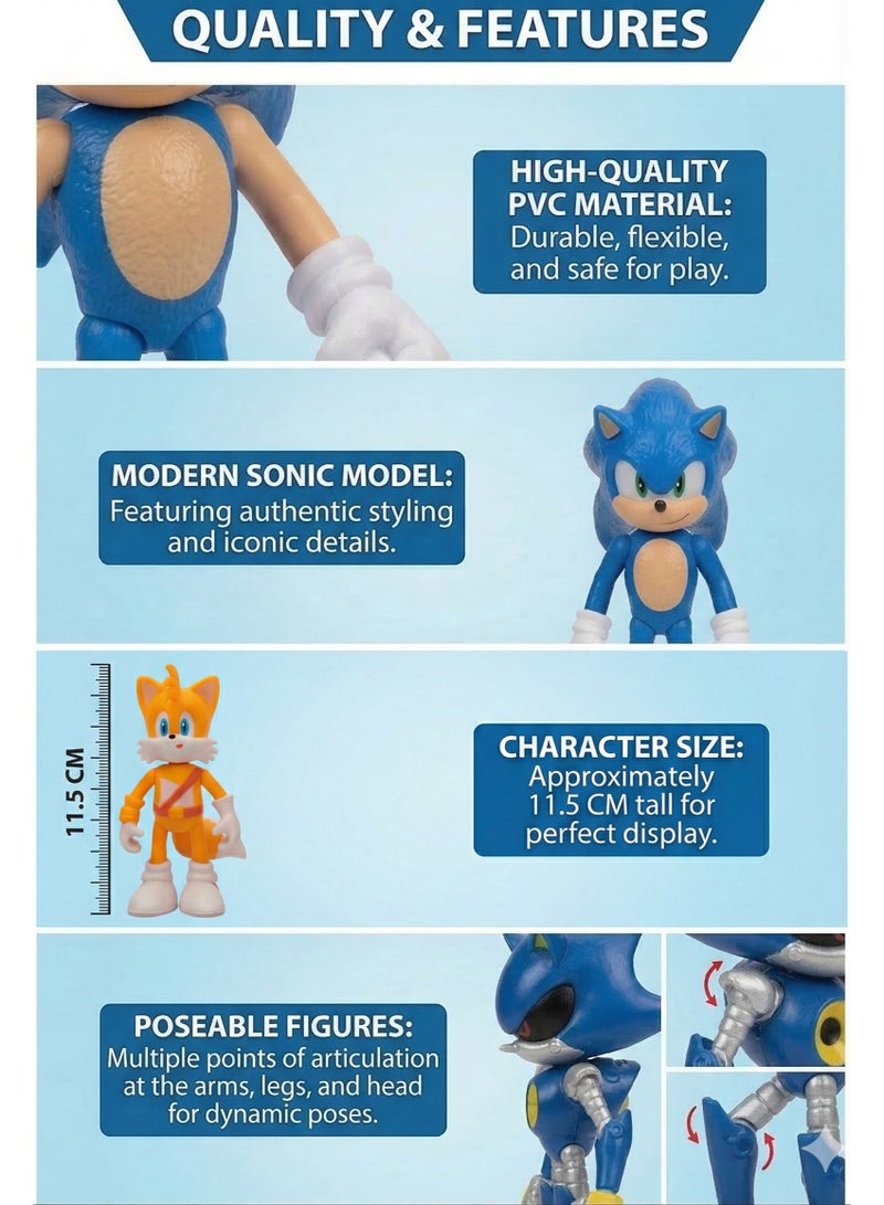 سونيك مجموعة شخصيات سونيك القنفذ 3 - مجموعة ألعاب مكونة من 6 قطع تضم سونيك، شادو، تيلز، سيلفر، ميتال سونيك، وسوبر سونيك | مجسمات شخصيات أفلام قابلة للتجميع | زينة للكيك وهدية مثالية لأعياد الميلاد، رمضان، والعيد للأطفال من عمر 3 سنوات فما فوق - Image 4