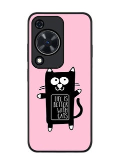 Rugged Black edge case for Huawei nova Y72 / Huawei Enjoy 70 4G, Slim fit Case Flexible Anti Drop TPU Gel Thin Cover - Life is better with cats