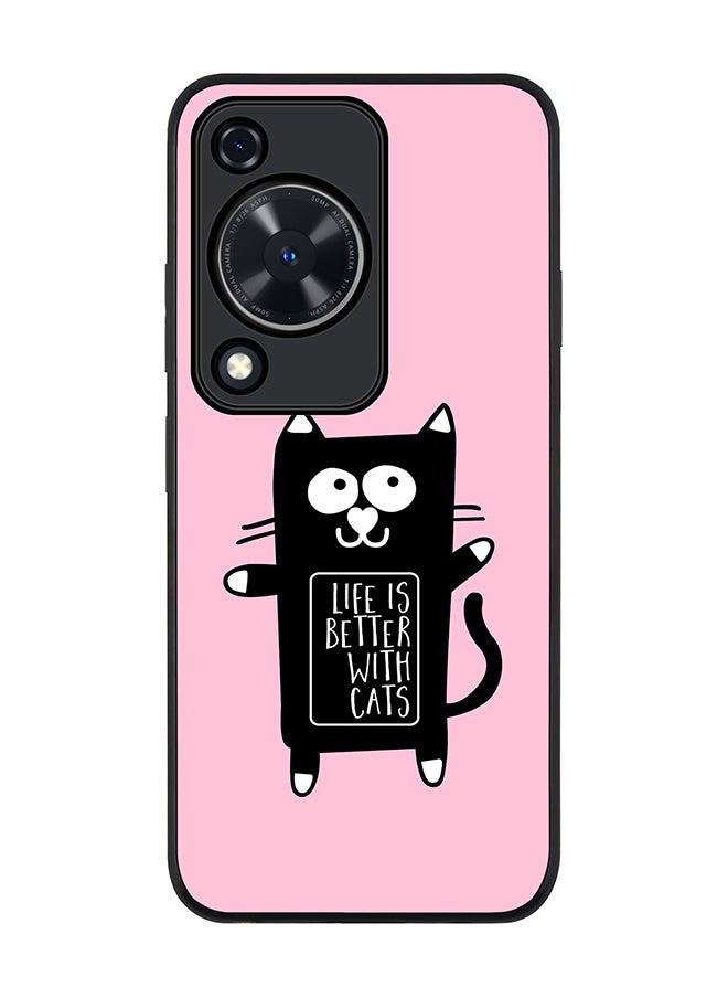 Stylizedd - Rugged Black edge case for Huawei nova Y72 / Huawei Enjoy 70 4G, Slim fit Case Flexible Anti Drop TPU Gel Thin Cover - Life is better with cats - Image 1