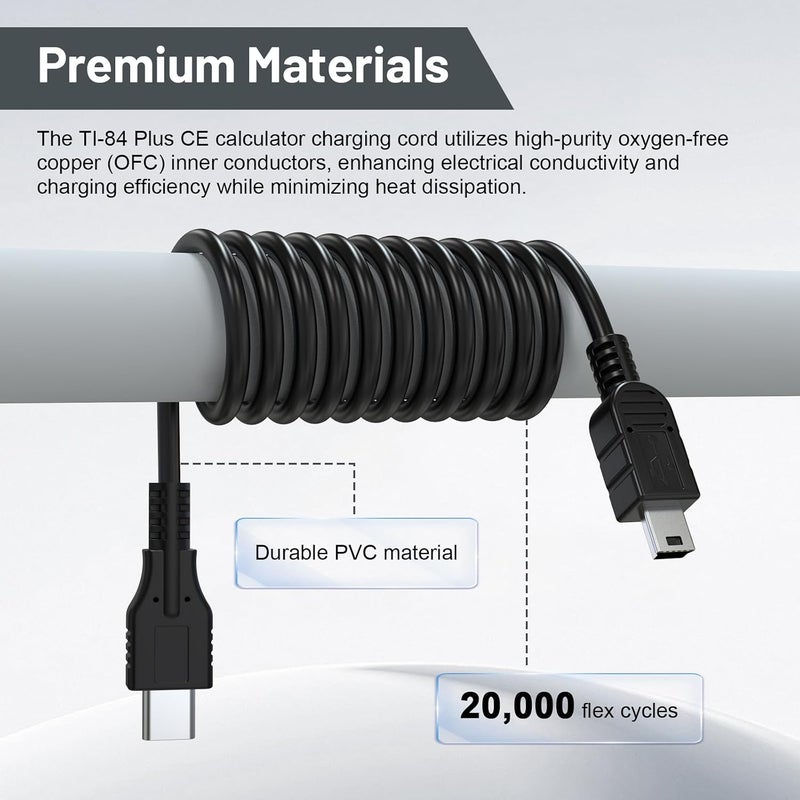 كابل TI 84 متوافق مع حاسبات تيكساس إنسترومنتس TI-84 Plus، TI-84 Plus CE، TI-84 Plus C Silver Edition، TI-89 Titanium، TI-Nspire CX II، TI-Nspire CX II CAS، TI Nspire CX CAS (3.3 قدم) - Image 4