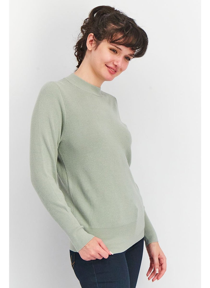 Tchibo Women Crew Neck Long Sleeves Knit Sweater, Sage Green  - Image 4