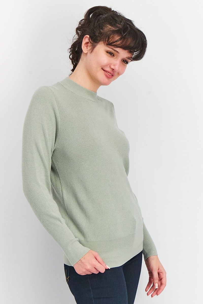 Tchibo كنزة نسائية بياقة دائرية بأكمام طويلة، أخضر مريمية - Image 4