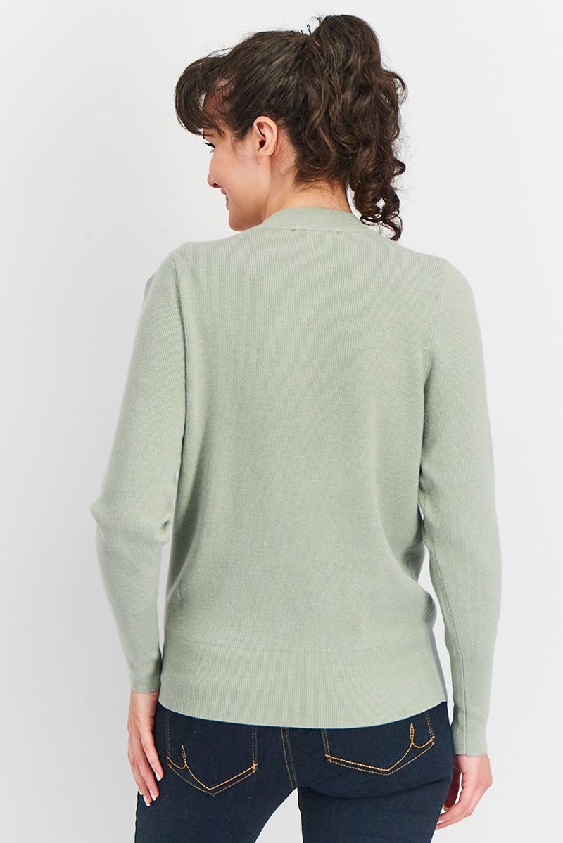 Tchibo كنزة نسائية بياقة دائرية بأكمام طويلة، أخضر مريمية - Image 2