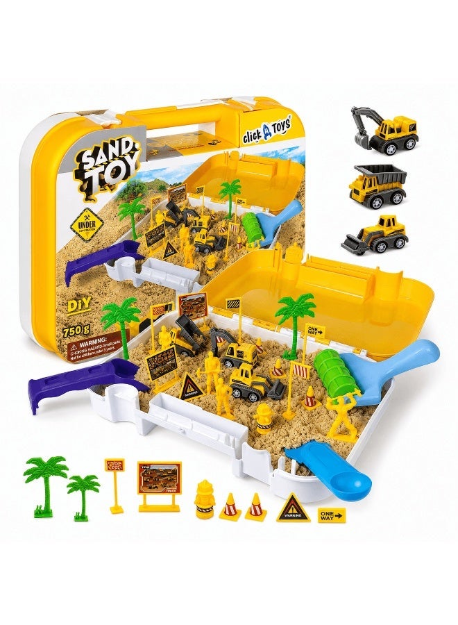 Kinetic Building Sand Set for Kids 750g – Construction Site Bag with Vehicles, Tools & Accessories - Image 1