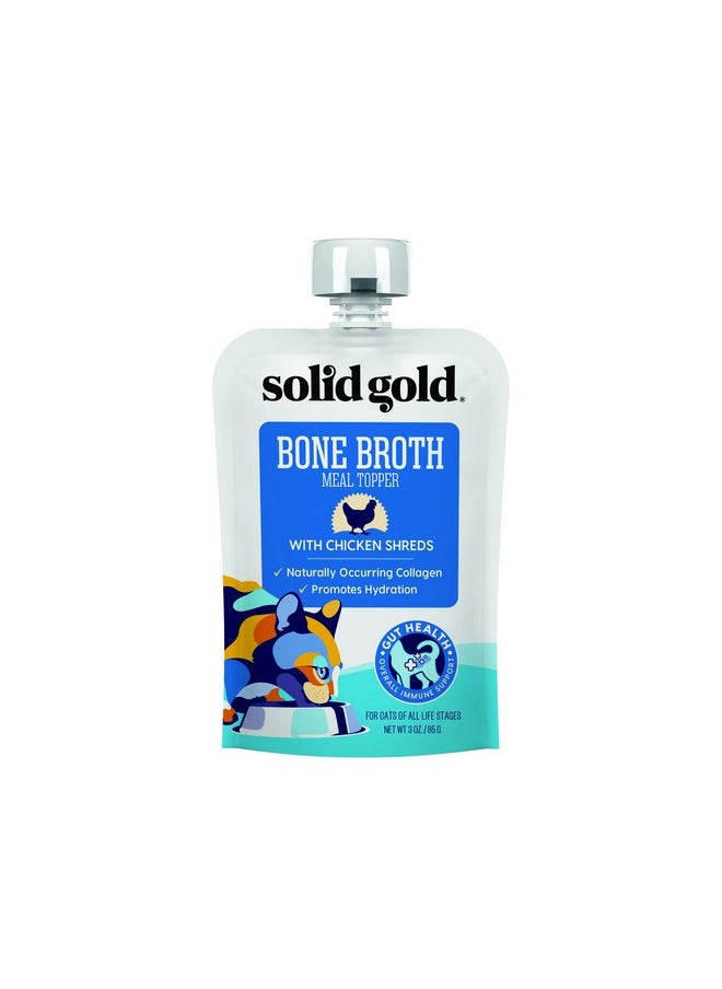 solid gold - Solid Gold Bone Broth Cat Food Topper - Lickable Wet Cat Food with Protein Shreds for Hydration - Easy to Serve Wet Cat Food Gravy Bone Broth for Cats - Healthy Cat Snacks Treats - Chicken - 12 Pack - Image 1