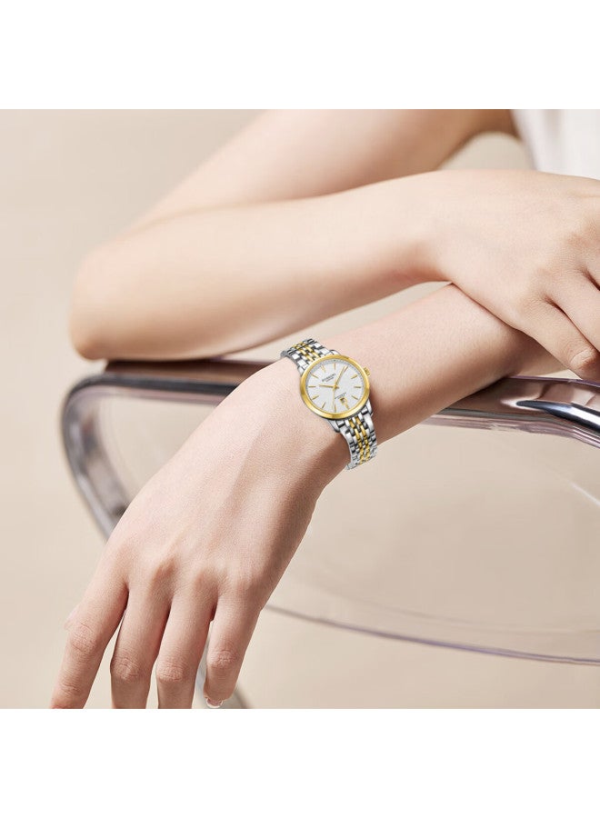 Rossini Women's Watch, Ladies' Watch, Birthday Gift, Simple Ultra-thin Quartz Watch With White Dial And Steel Strap 50208