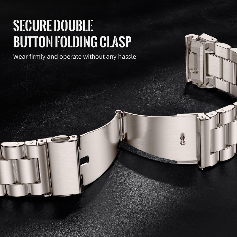S-TOP For Garmin 26mm Integrated Tactix Three Beads Folding Clasp Stainless Steel Watch Band(Starlight) - Image 3