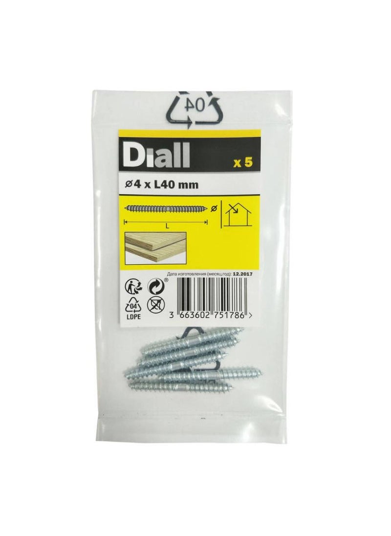 ACE - Diall Zinc-Plated Carbon Steel Dowel Screw Pack 4 x 40mm 5Pcs - Image 1