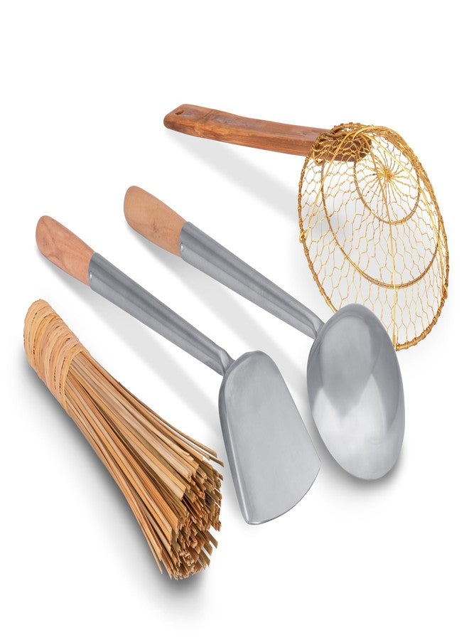 Craft Wok Tools 732W9 Ladle, Spatula, Strainer, Bamboo Brush/Utensils, Traditional Asian Cookware with Wooden Handles, Set of 4 - Image 2