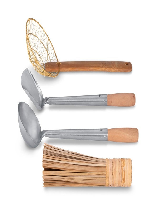 Craft Wok Tools 732W9 Ladle, Spatula, Strainer, Bamboo Brush/Utensils, Traditional Asian Cookware with Wooden Handles, Set of 4 - Image 3