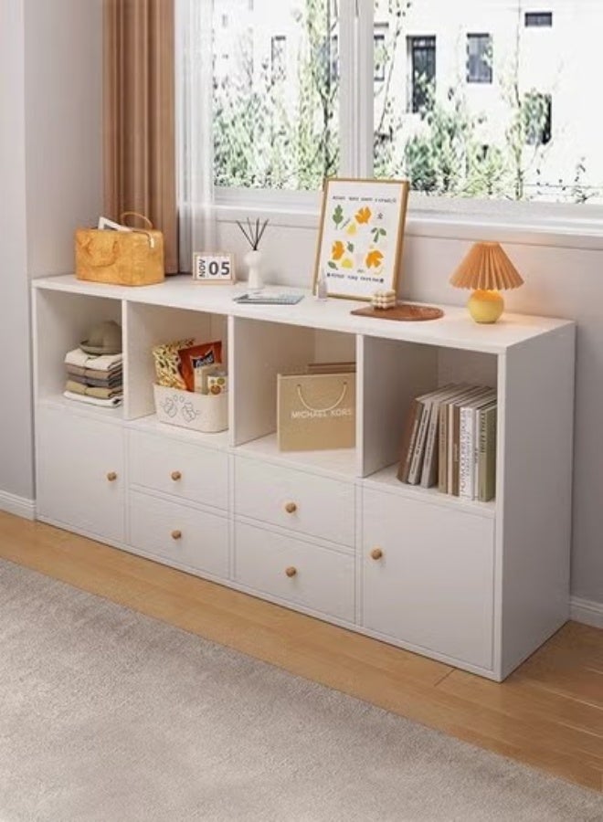 فاشون هوم خزانة تخزين متعددة الأغراض للاستخدام على الأرض، خزانة كتب متعددة الطبقات، رف عرض منظم مع 4 أدراج وخزانتين بباب لغرفة المعيشة والمنزل والمكتب 120 × 30 × 64 سم - Image 1