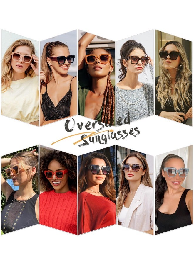 Sojos Vintage Oversized Square Sunglasses For Women,Retro Womens Luxury Big Large Sun Glasses Uv400 Sj2194 Cream Brown  - Image 2