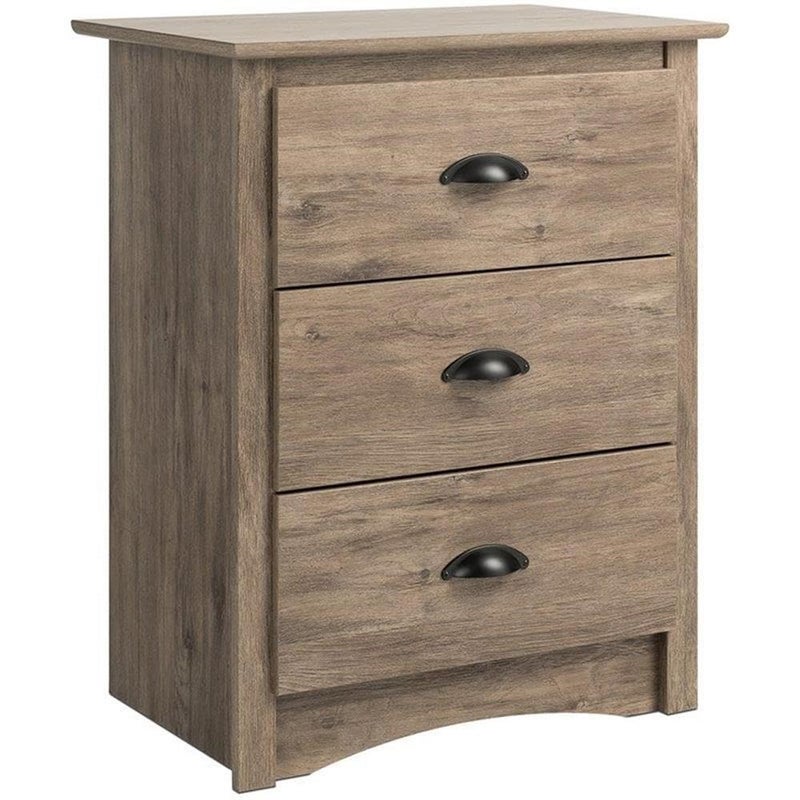 Prepac Salt Spring Rustic Tall Nightstand Side Table with 3 Drawers Farmhouse Tall 3Drawer Bedside Table 16 D x 23 W x 29 H Drifted Gray DDC2403
