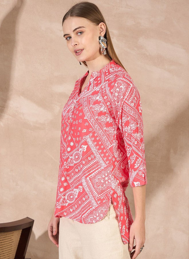 Baizee Routes by All About You Women Ethnic Motifs Printed High-Low Top - Image 4