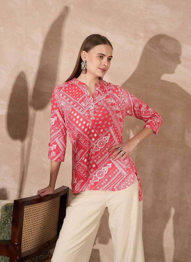 Baizee Routes by All About You Women Ethnic Motifs Printed High-Low Top - Image 1