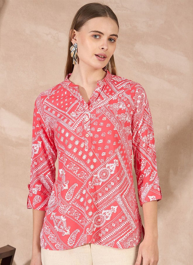 Baizee Routes by All About You Women Ethnic Motifs Printed High-Low Top - Image 3