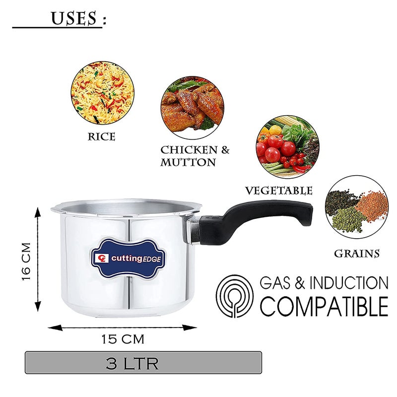 Cutting Edge Pressure Cooker 3 Litre With Lid Aluminum Gas Induction Compatible Cooker For Rice Vegetable Grains Chicken Mutton - Image 4