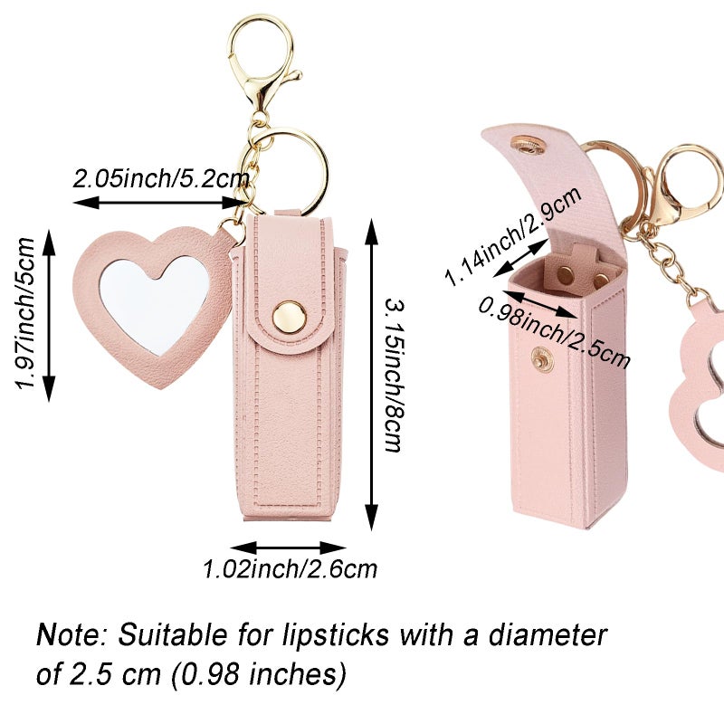 Arvintas 4 PACK PU Leather Potable Chapstick Holder Key Chain Bulk with Mirror, Lipstick Keychain, Lip Balm Organizer Holder Lipstick Travel Makeup Storage Case for Women Girls (Style 1) - Image 2