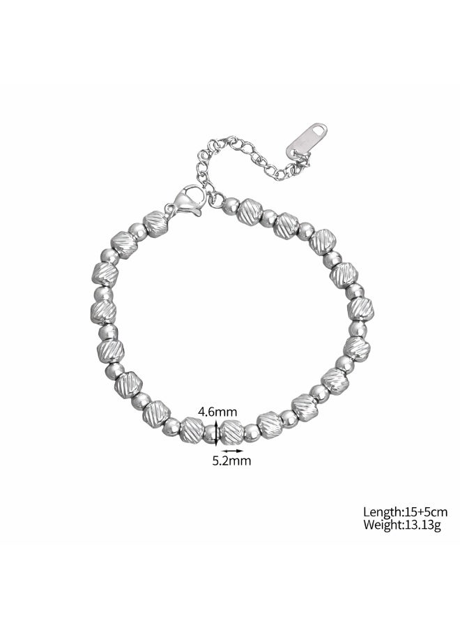 AMETOER Fashion New Simple Versatile Herringbone Beaded Bracelet — Personalized 18K Plated  Stainless Steel Jewelry for Women - Image 4