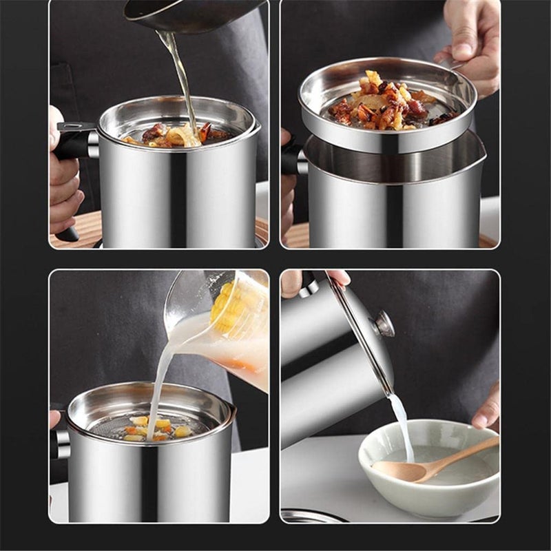 ATHA Oil Strainer Filter for Cooking Stainless Steel Oil Storage Pot with Handle and Lid Cooking Oil Fat Separator for Filter Oil Storage Jar Strainer 12 Liter_Silver - Image 3