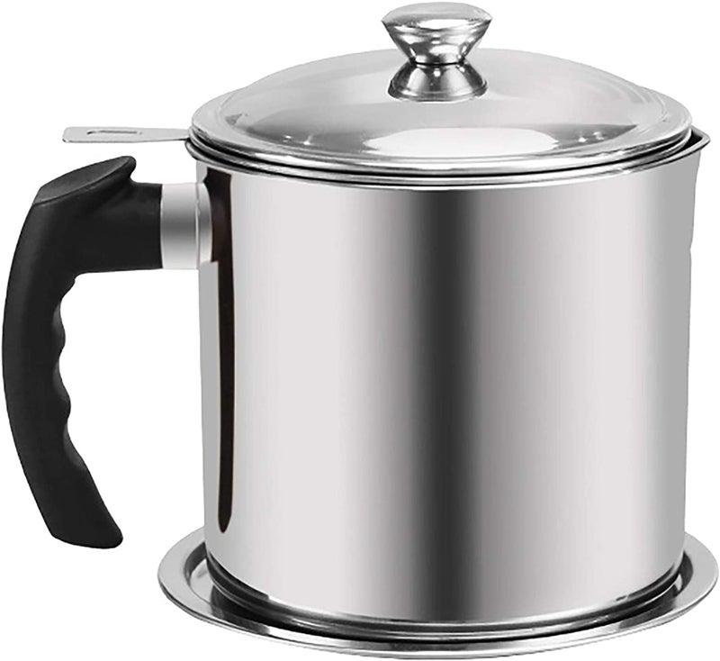 ATHA Oil Strainer Filter for Cooking Stainless Steel Oil Storage Pot with Handle and Lid Cooking Oil Fat Separator for Filter Oil Storage Jar Strainer 12 Liter_Silver - Image 1