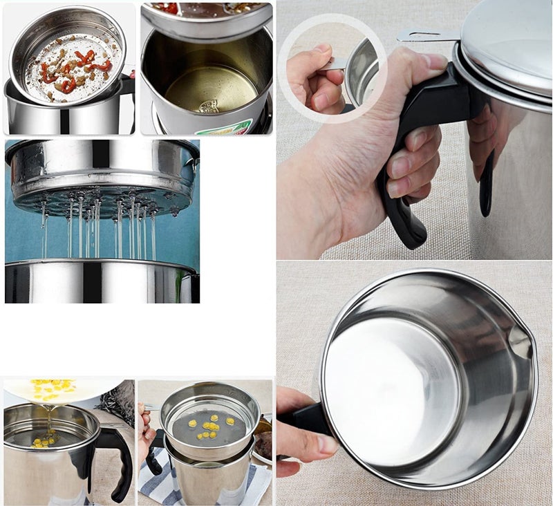 ATHA Oil Strainer Filter for Cooking Stainless Steel Oil Storage Pot with Handle and Lid Cooking Oil Fat Separator for Filter Oil Storage Jar Strainer 12 Liter_Silver - Image 4