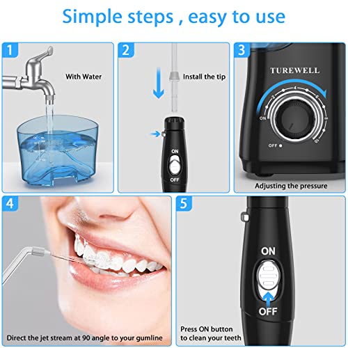TUREWELL Water Dental Flosser for Teeth/Braces, Water Teeth Cleaner 8 Jet Tips and 10 Pressure Levels, 600ML Large Water Tank Oral Irrigator for Family(Black) - Image 5