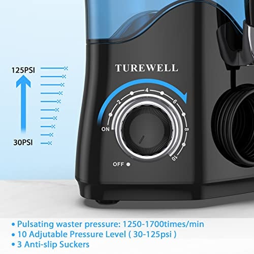 TUREWELL Water Dental Flosser for Teeth/Braces, Water Teeth Cleaner 8 Jet Tips and 10 Pressure Levels, 600ML Large Water Tank Oral Irrigator for Family(Black) - Image 4