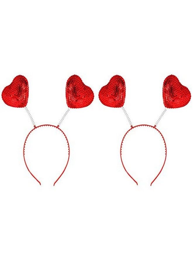 Hosfairy - 2Pcs Red Love Heart Shaped Sequin Headband Valentine'S Day Hair Hoop Hair Loop Hair Clasp Hair Band Hair Accessories Dress Accessories For Girl - Image 1