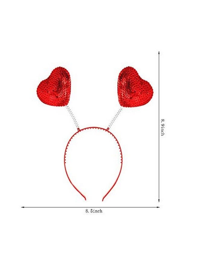 Hosfairy - 2Pcs Red Love Heart Shaped Sequin Headband Valentine'S Day Hair Hoop Hair Loop Hair Clasp Hair Band Hair Accessories Dress Accessories For Girl - Image 1