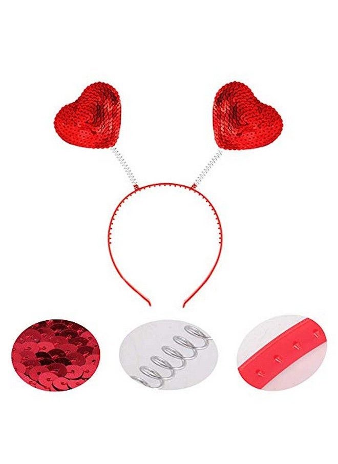 Hosfairy - 2Pcs Red Love Heart Shaped Sequin Headband Valentine'S Day Hair Hoop Hair Loop Hair Clasp Hair Band Hair Accessories Dress Accessories For Girl - Image 1