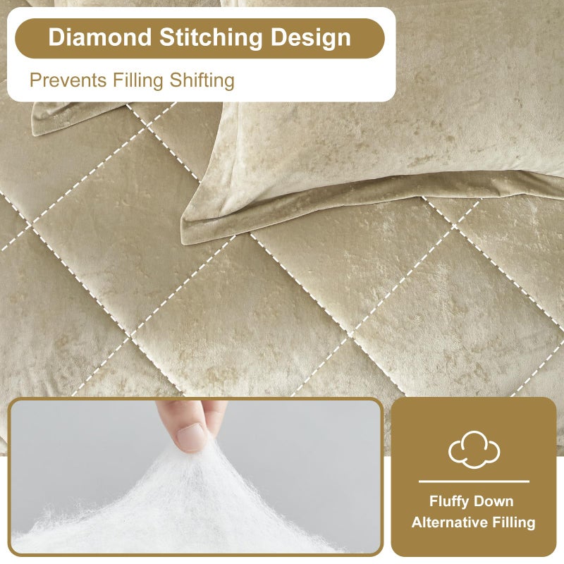 Ivellow King Comforter Set 7 Pieces Bed in a Bag Crushed Velvet Comforter Set Flannel King Beige Comforter Ultra Soft Breathable Luxury Soft Warm Winter Bedding Set with Sheets, Pillowcases & Shams - Image 5
