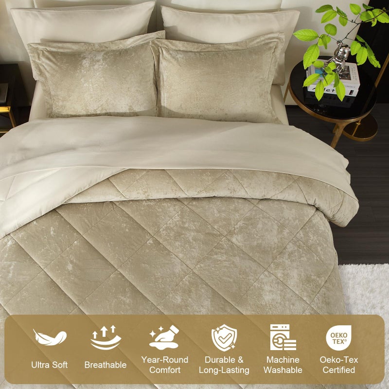 Ivellow King Comforter Set 7 Pieces Bed in a Bag Crushed Velvet Comforter Set Flannel King Beige Comforter Ultra Soft Breathable Luxury Soft Warm Winter Bedding Set with Sheets, Pillowcases & Shams - Image 4
