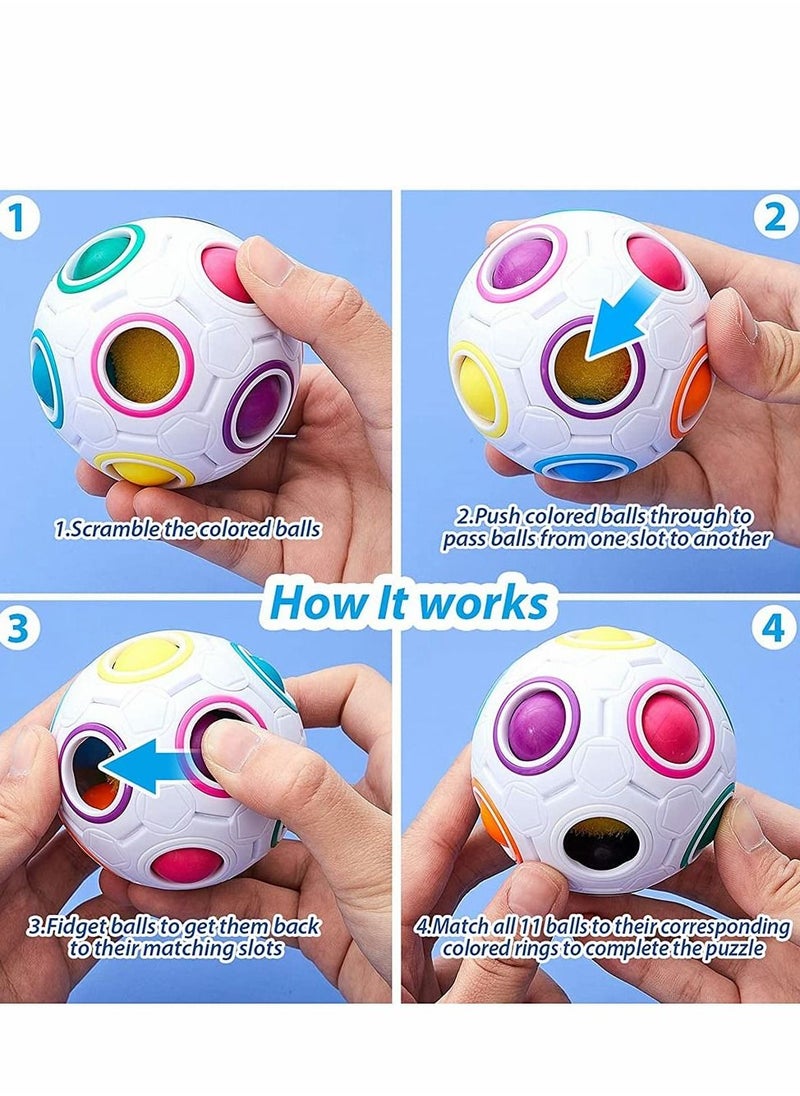 Rainbow Puzzle Balls Magic Ball Cube, Fidget Toys With Pouch Color Matching Puzzle Toys Fidget Ball Stress Reliever Cube Brain Teaser Games Educational Toys (1 Pieces, 12 Holes)