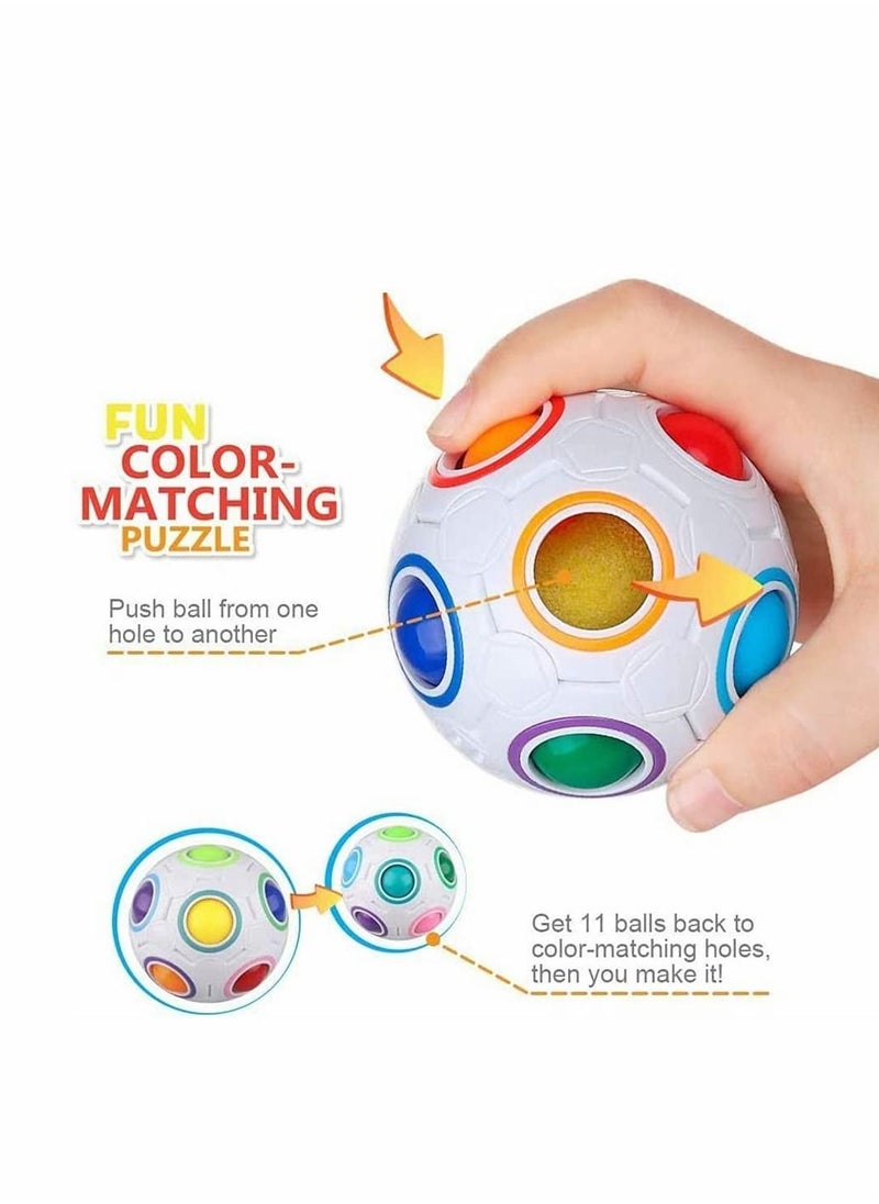Rainbow Puzzle Balls Magic Ball Cube, Fidget Toys With Pouch Color Matching Puzzle Toys Fidget Ball Stress Reliever Cube Brain Teaser Games Educational Toys (1 Pieces, 12 Holes)
