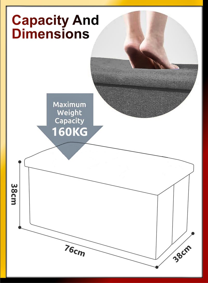 DBLEW Linen 76x38x38cm Foldable Ottoman Storage Bench Cube Boxes Footrest Shoe Changing Step Stool Padded Seat For Bedroom Hallway Chair Dorm Living Room Table Space Saving With Lid 80L Capacity  - Image 4