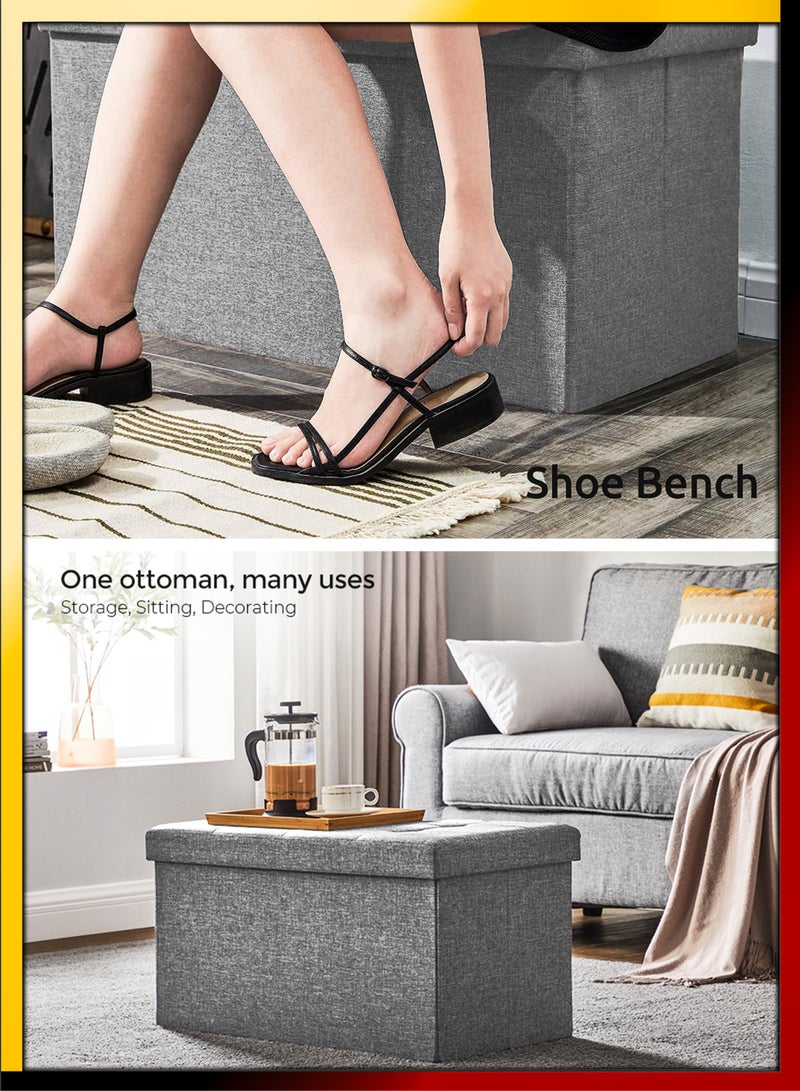 DBLEW Linen 76x38x38cm Foldable Ottoman Storage Bench Cube Boxes Footrest Shoe Changing Step Stool Padded Seat For Bedroom Hallway Chair Dorm Living Room Table Space Saving With Lid 80L Capacity  - Image 5