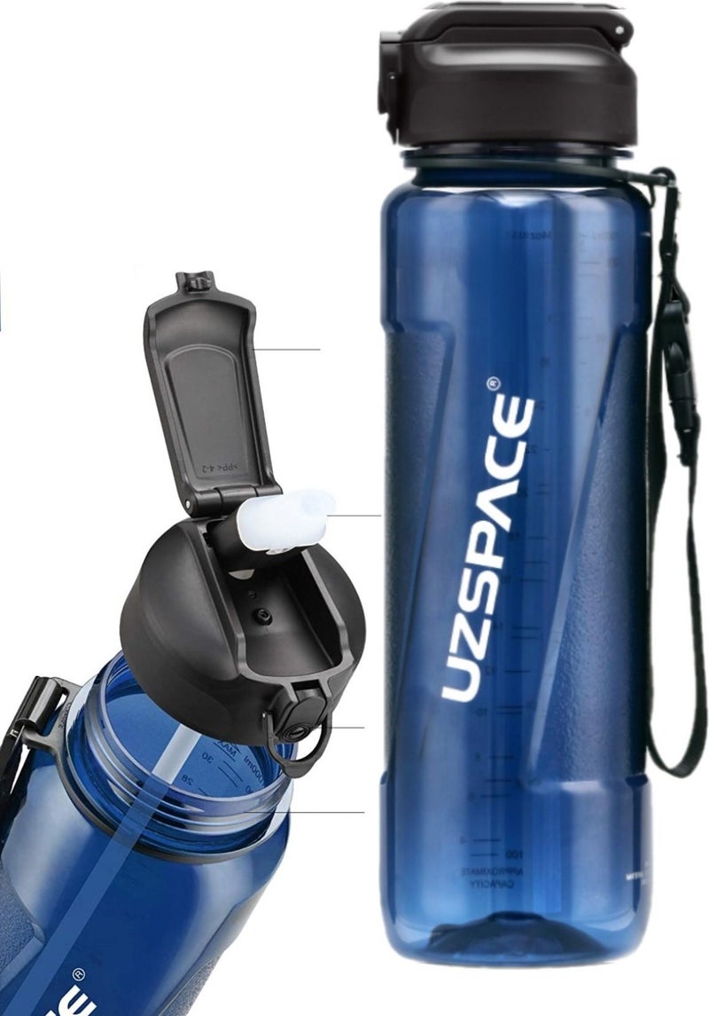 UZSPACE زجاجة ماء تريتان كبيرة بسعة 1000 مل مع قشة  - Image 1