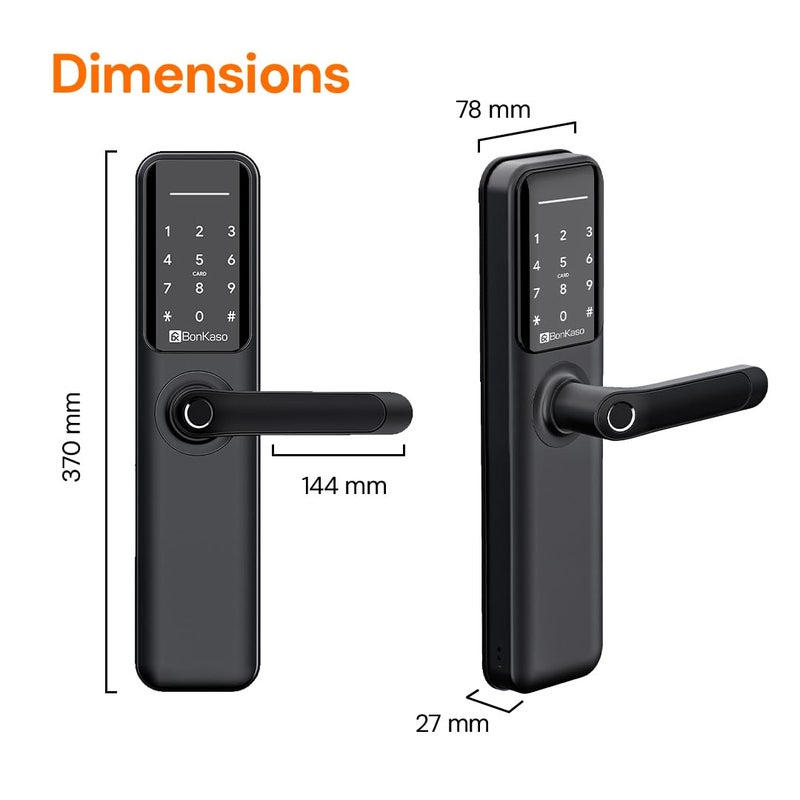 BonKaso BonKaso H9 Smart Door Lock for Home and Office 6Way Unlocking FeaturesFingerprintPasscodeKey Card AccessBluetoothMechanical KeyOTP Access2 Year WarrantyBlack Free Installation  - Image 4