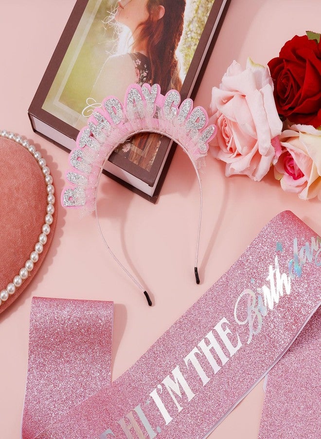 NQEUEPN Birthday Sash and Headband, Pink It's Me Hi I'm The Birthday Girl Sash with Glitter Headband Sequins Hair Accessories for Girls Party Decoration Gift Supplies - Image 3