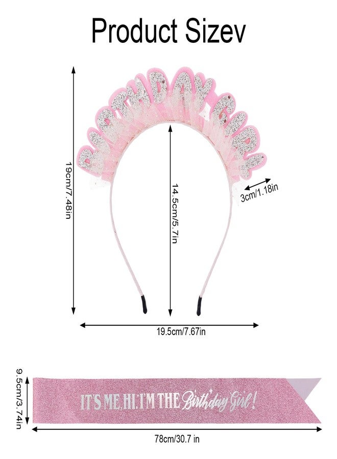 NQEUEPN Birthday Sash and Headband, Pink It's Me Hi I'm The Birthday Girl Sash with Glitter Headband Sequins Hair Accessories for Girls Party Decoration Gift Supplies - Image 2