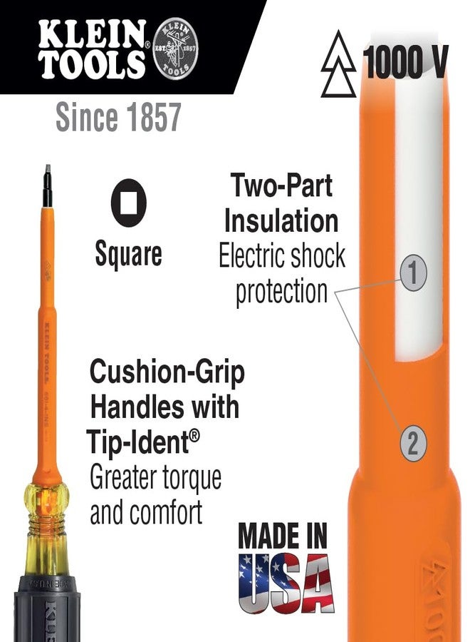 Klein Tools 662-4-INS Insulated Screwdriver, Made in USA, #2 Square-Recess Tip with 4-Inch Shank - Image 3